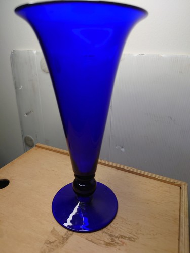 Hand blown cobalt blue trumpet - hand,