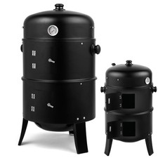Charcoal Smoker BBQ Grill 3-in-1 Outdoor Vertical Smokers Portable Meat Cooker