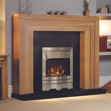 ELECTRIC OAK WOOD SURROUND SILVER BLACK MODERN LED FIRE FIREPLACE SUITE 48"