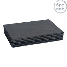 6x Rectangle Slate Serving Platters Rustic Dining Table Setting 30 x 20cm Grey