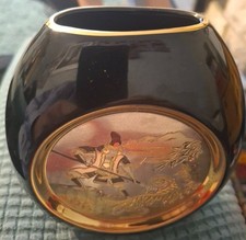 "Art of Chokin" Japanese small black vase