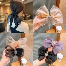 French Ribbon Hair band Fascinator Headband Party Wedding Bow Scarf Mesh Pearls