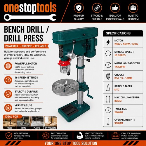 Bench drill press 550w 230v - bench,