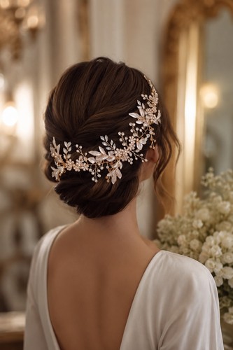 Gold bridal hair vine - hair, crystal