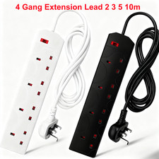 4 Gang Way Electric Extension Lead Plug Sockets, 3 Pin Cable with UK Plug