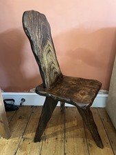 Solid Oak Traditional 3 Legged High Backed Milking Stool Seat Chair