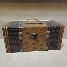 Vintage Antique Wood Leather Perfume Box Trunk Old Farmhouse Storage Locking