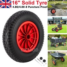 16" Flat Free Wheelbarrow Wheels and Tires 4.80/4.00-8 Solid Tire with Axle Set