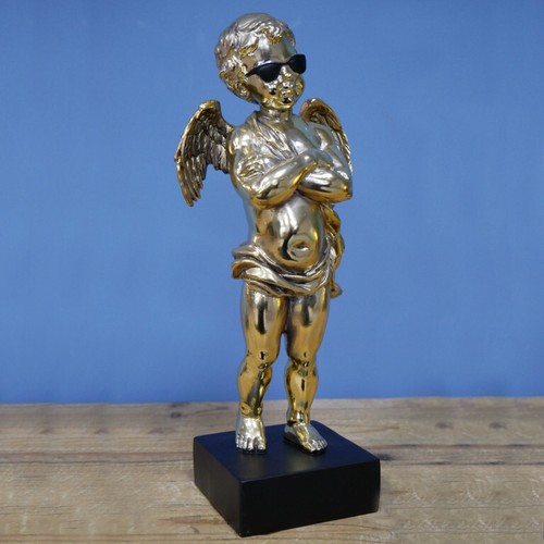Golden cherub statue - golden,