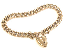 Antique 9ct Rose Gold Bracelet Curb Chain Heart Padlock Charm HM Birmingham 1911