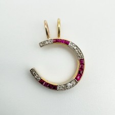 Antique 9ct Gold Ruby & Diamond Lucky Horseshoe Pendant / Charm