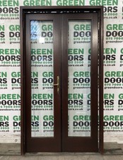 THIN WOODEN FRENCH DOORS EXTERNAL EXTERIOR GLAZED BROWN USED ALL GLASS HARDWOOD