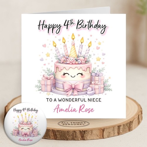 Pink girls birthday card - pink,