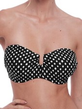 Fantasie Santa Monica Bikini Top Size 38DD Strapless Bandeau Black White 6723