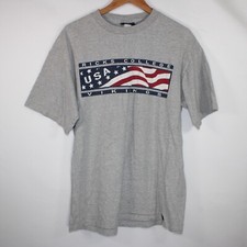 Graphic Print T Shirt Adult Large Black USA Flag Ricks College Vikings Uni Top