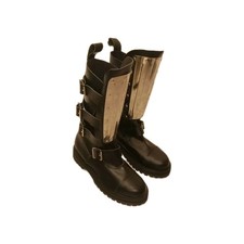 Black Leather Metal shin Motorcycle Boots Goth Mad Max Steam Punk UK7