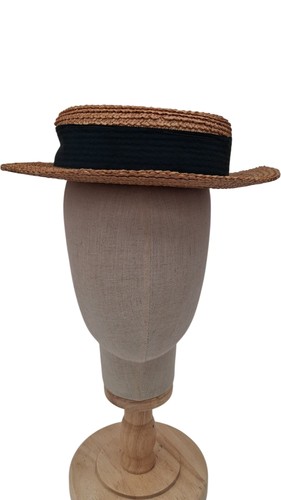 Vintage straw boater hat large - straw,