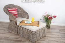 Riviera Natural Wicker Lounger Chair with Footstool - Indoor & Outdoor