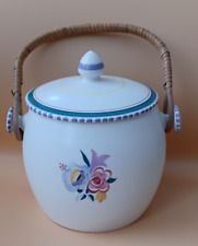 Vintage Poole Pottery  Biscuit Barrel  floral Hand decorated straw handle