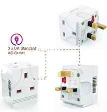 13 Amp Fused UK Mains 3 Pin Electric Plug Socket 3 Way Spliter Adaptor Converter