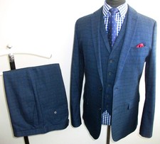 Blue CHECK 3 PIECE SUIT Jacket
