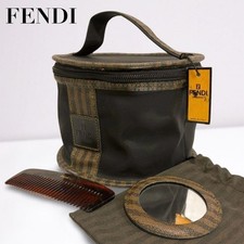 FENDI Zucca Vanity Bag Cosmetic Pouch Brush Mirror Case 7.2*7.2*4.5 inch