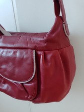 Radley deep red leather  shoulder bag with contrasting floral trim. Medium.