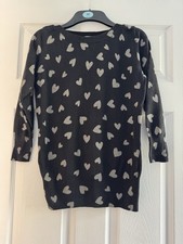 Ladies Black & Grey Heart Jumper With 3/4 Sleeves From Next Size 8