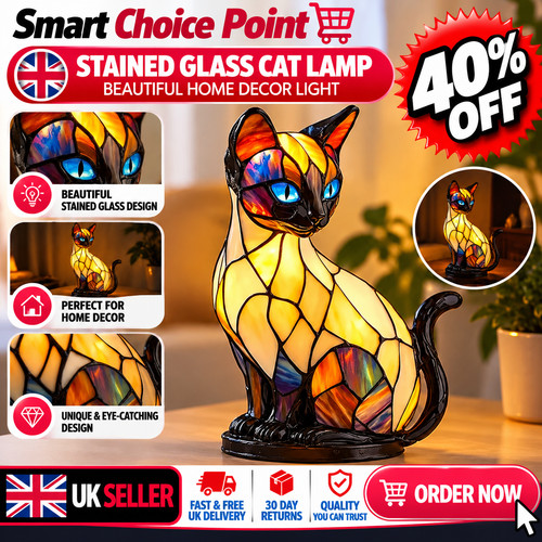 Stained glass cat lamp cute - glass,