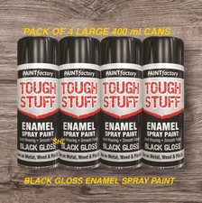PACK OF 4 LARGE 400ml BLACK  GLOSS ENAMEL SPRAY PAINT
