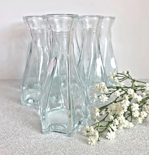 Clear twisted glass bud vases - glass,