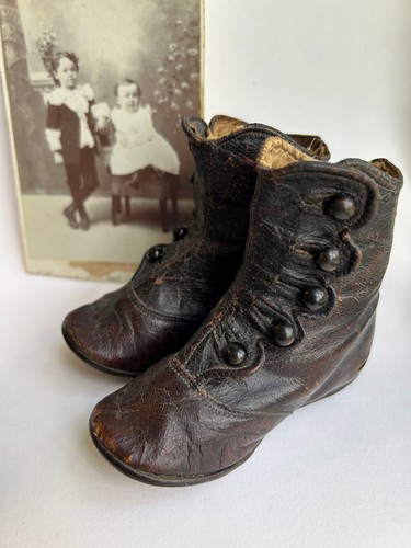 Antique leather buttoned baby - leather,