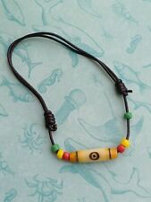 Jamaican Bone & Colourful Beaded Black Cord Bracelet