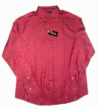 Jeff Banks Long Sleeved Tailored Fit Shirt in Deep Red Floral Design Size L