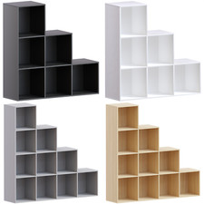 6 10 Cube Bookcase Staircase Wooden Storage Shelving Display Shelf Fabric Basket