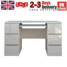 White High Gloss Dressing Table 6 Drawers Vanity Makeup/Computer Table Desk