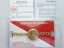 SOS BRACELET LADIES/MENS 9ct GOLD PLATED STAINLESS STEEL/TALISMAN/MEDICAL ALERT