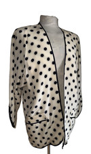 JANICE WAINWRIGHT JACKET NAVY & CREAM UNLINED 100% SILK SIZE M 1970'S ENGLAND