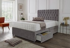 SUEDE MEMORY FOAM DIVAN BED SET WITH MATTRESS HEADBOARD 3FT 4FT6 DOUBLE AND KING