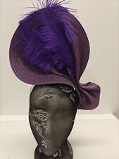purple large straw fascinator ostrich feather millinery headband wedding hat