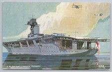 Postcard HMS Hermes Aircraft Carrier Royal Navy J Salmon by Leslie Carr c1930s