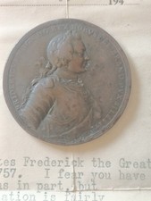 Prussian Bronze Medal Frederick The Great Victory at Prague 1757 & Letter Rare