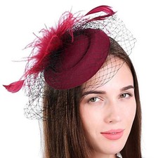 Women Fascinator Headband Tea Party Derby Pillbox Hat Feather Fascinator Veil