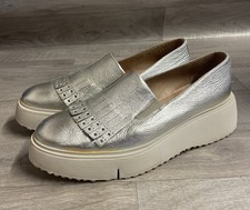 WONDERS Fly Memory Gel Silver Chunky Fringed Loafers Leather Size 38 UK 5