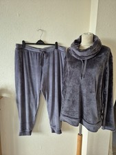 Marks And Spencer Slate Grey/dark Grey Velvet Top & Bottoms Lounge Wear Size 22