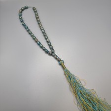 Vintage Blue Mottled Ceramic 33 Bead Prayer Beads with Tassel Tasbih Misbaha