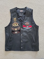 Harley Davidson Black Leather Vest RN 103819 CA 03402 Size Medium - HOG 