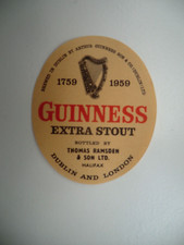 MINT GUINNESS EXTRA STOUT BOTTLED BY RAMSDEN HALIFAX BREWERY BEER BOTTLE LABEL