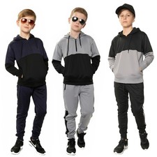 Boys Tracksuit Kids Two Tone Hooded Jogging Bottoms Hoodie Set Ages 5-13 Years
