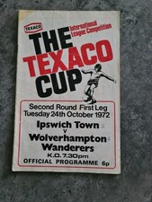 Ipswich Town v Wolverhampton Wanderers 24/10/1972 Texaco Cup Programme